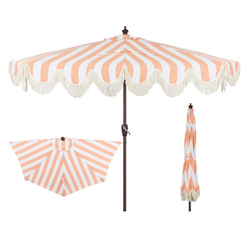 Beverly 9 ft. Designer Classic Scalloped Fringe Half Market Patio Umbrella